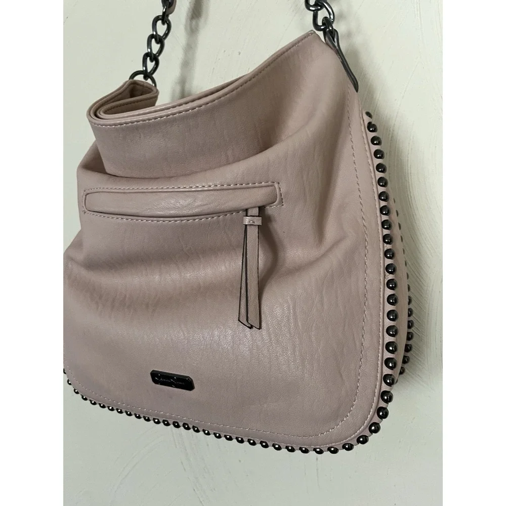 New! Jessica Simpson Camile Hobo Stud-Trim Shoulder Tote Bag